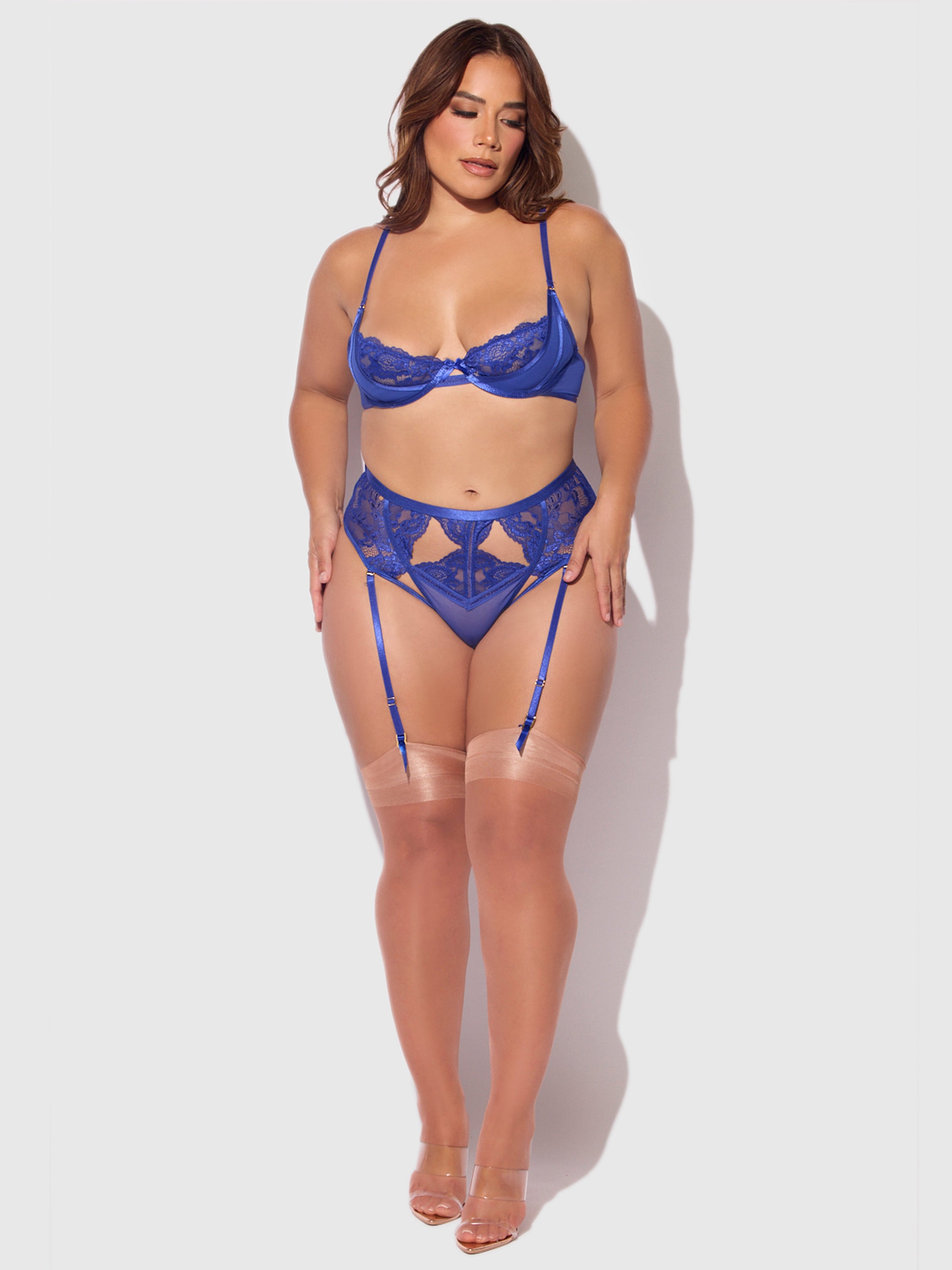 Harlow Lace Underwire Bra Set Surf the Web Blue