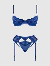 Harlow Lace Underwire Bra Set Surf the Web Blue