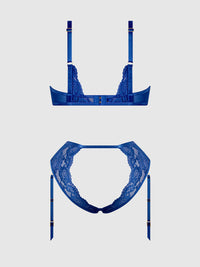 Harlow Lace Underwire Bra Set Surf the Web Blue