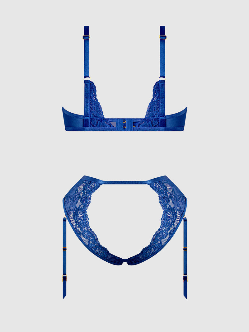 Harlow Lace Underwire Bra Set Surf the Web Blue