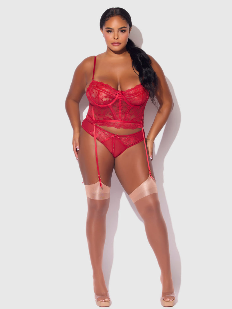 Harlow Bustier and Backless Hipster Set Crimson Red