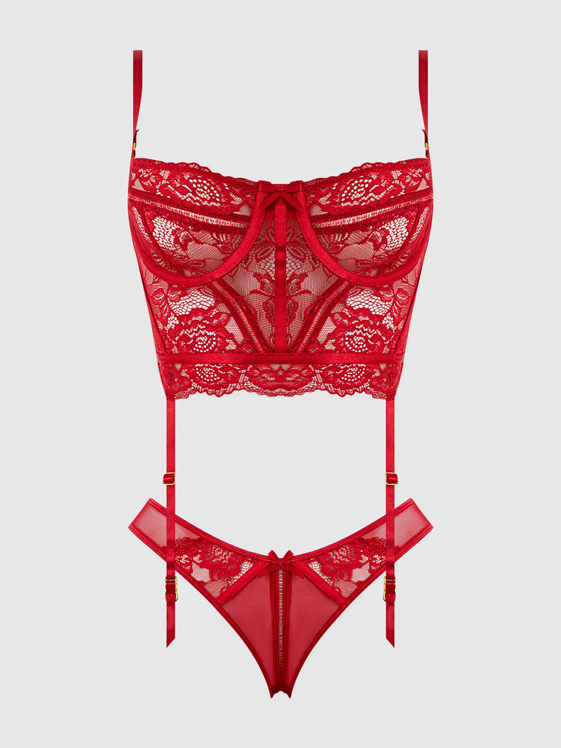 Harlow Bustier and Backless Hipster Set Crimson Red