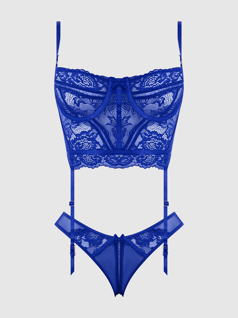 Harlow Bustier and Backless Hipster Set Surf the Web Blue