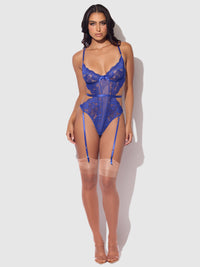 Harlow Lace & Mesh Underwire Teddy Surf the Web Blue
