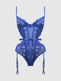 Harlow Lace & Mesh Underwire Teddy Surf the Web Blue