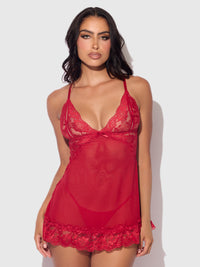 Harlow Lace & Mesh Babydoll & G-String Set