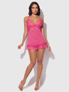 Harlow Lace & Mesh Babydoll & G-String Set Fuchsia Purple