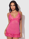 Harlow Lace & Mesh Babydoll & G-String Set Fuchsia Purple
