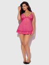 Harlow Lace & Mesh Babydoll & G-String Set Fuchsia Purple