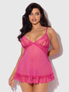 Harlow Lace & Mesh Babydoll & G-String Set Fuchsia Purple