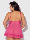 Harlow Lace & Mesh Babydoll & G-String Set Fuchsia Purple