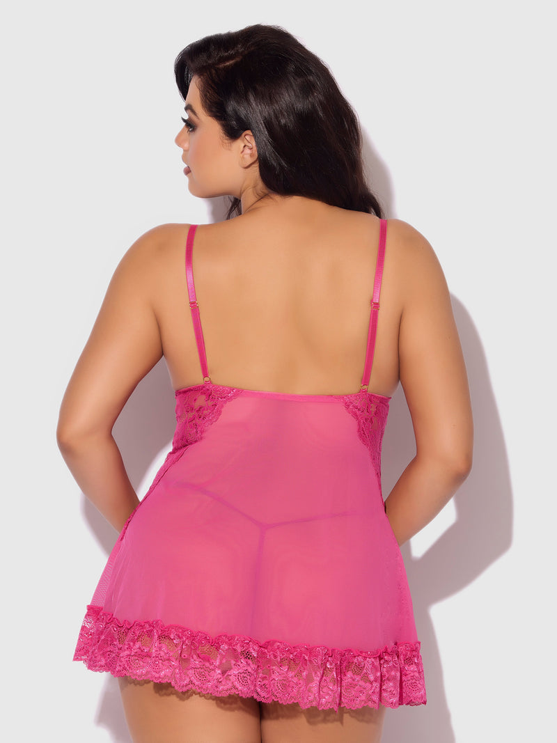 Harlow Lace & Mesh Babydoll & G-String Set