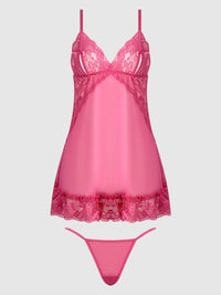 Harlow Lace & Mesh Babydoll & G-String Set Fuchsia Purple