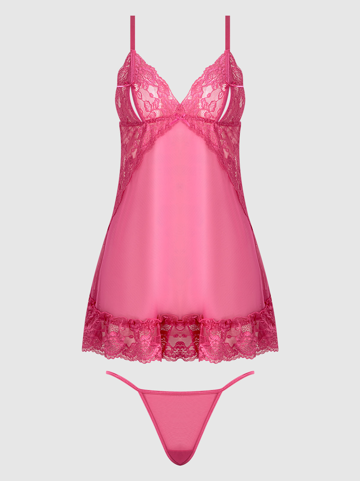 Harlow Lace & Mesh Babydoll & G-String Set Fuchsia Purple