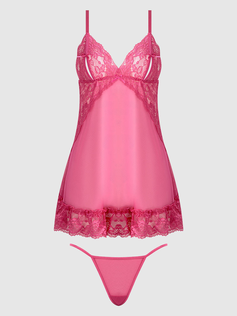 Harlow Lace & Mesh Babydoll & G-String Set