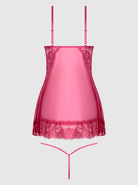 Harlow Lace & Mesh Babydoll & G-String Set Fuchsia Purple