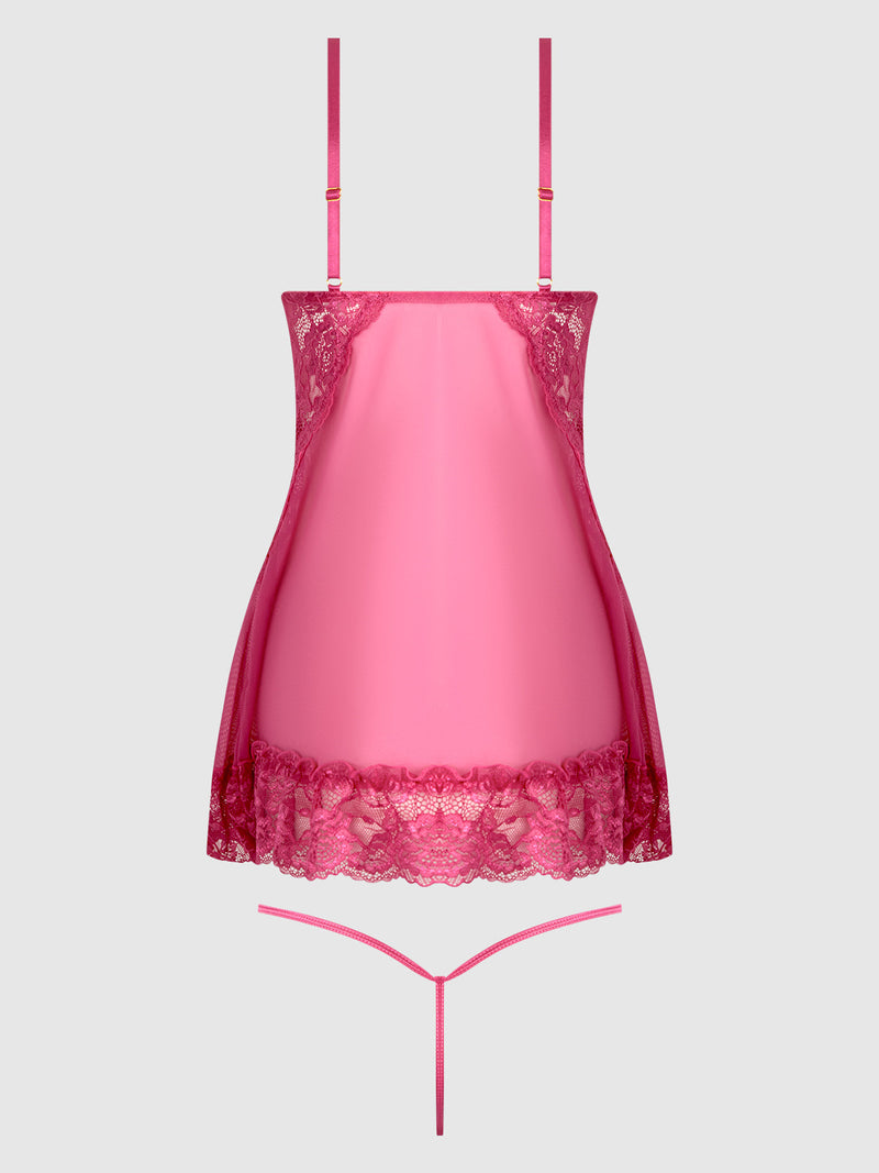 Harlow Lace & Mesh Babydoll & G-String Set Fuchsia Purple