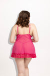 Harlow Lace & Mesh Babydoll & G-String Set Fuchsia Purple