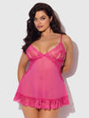 Harlow Lace & Mesh Babydoll & G-String Set Fuchsia Purple
