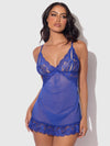 Harlow Lace & Mesh Babydoll & G-String Set Surf the Web Blue