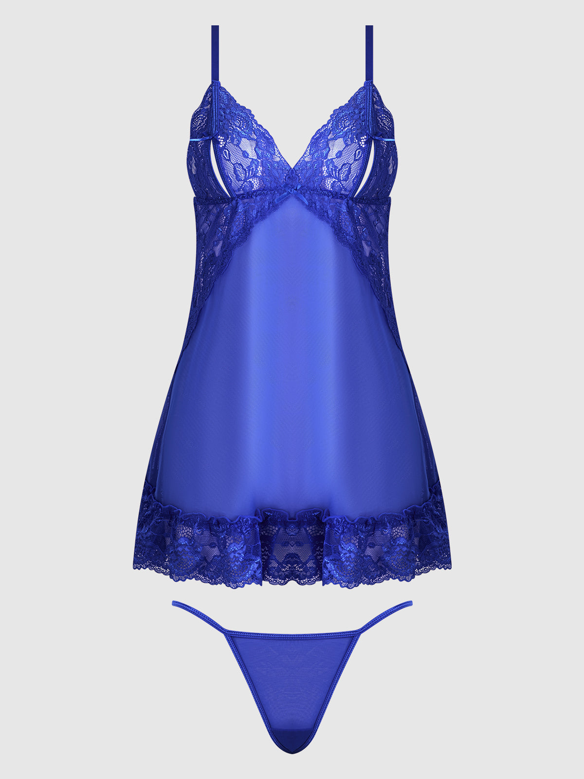 Harlow Lace & Mesh Babydoll & G-String Set Surf the Web Blue