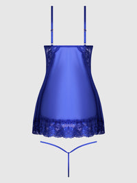 Harlow Lace & Mesh Babydoll & G-String Set Surf the Web Blue