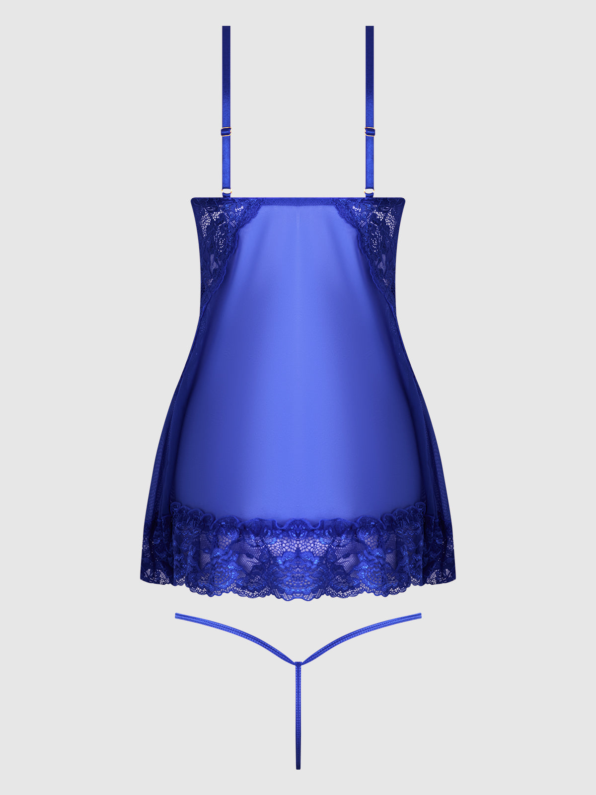 Harlow Lace & Mesh Babydoll & G-String Set Surf the Web Blue