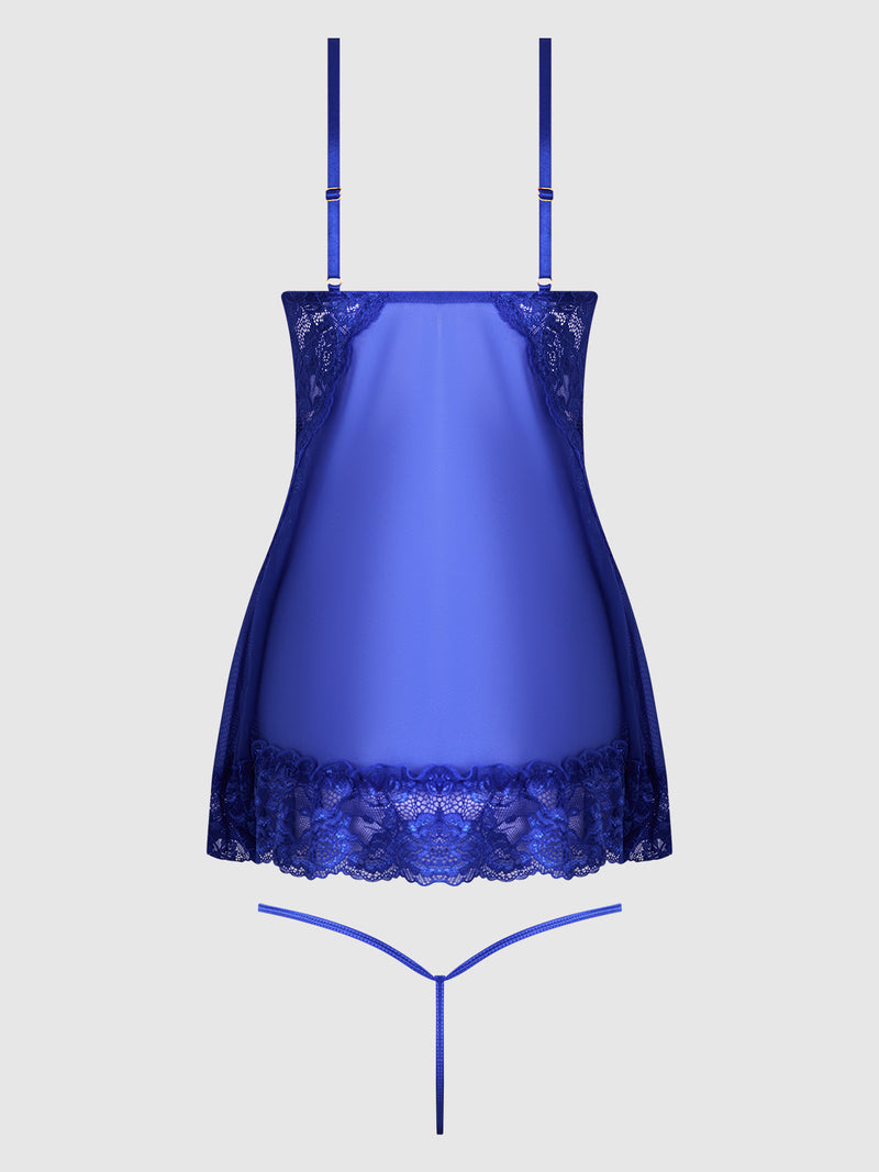 Harlow Lace & Mesh Babydoll & G-String Set Surf the Web Blue