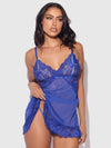 Harlow Lace & Mesh Babydoll & G-String Set Surf the Web Blue