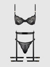 Helena Lace Bra, Garter & Open Back Hipster Set Black