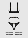 Helena Lace Bra, Garter & Open Back Hipster Set Black