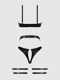 Helena Lace Bra, Garter & Open Back Hipster Set Black