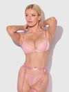 Helena Lace Bra, Garter & Open Back Hipster Set Black Pink