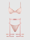 Helena Lace Bra, Garter & Open Back Hipster Set Black Pink