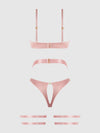 Helena Lace Bra, Garter & Open Back Hipster Set Black Pink