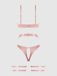 Helena Lace Bra, Garter & Open Back Hipster Set