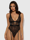 Helena Lace & Satin Wireless & Open Back Teddy Black