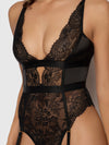 Helena Lace & Satin Wireless & Open Back Teddy Black