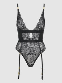Helena Lace & Satin Wireless & Open Back Teddy Black