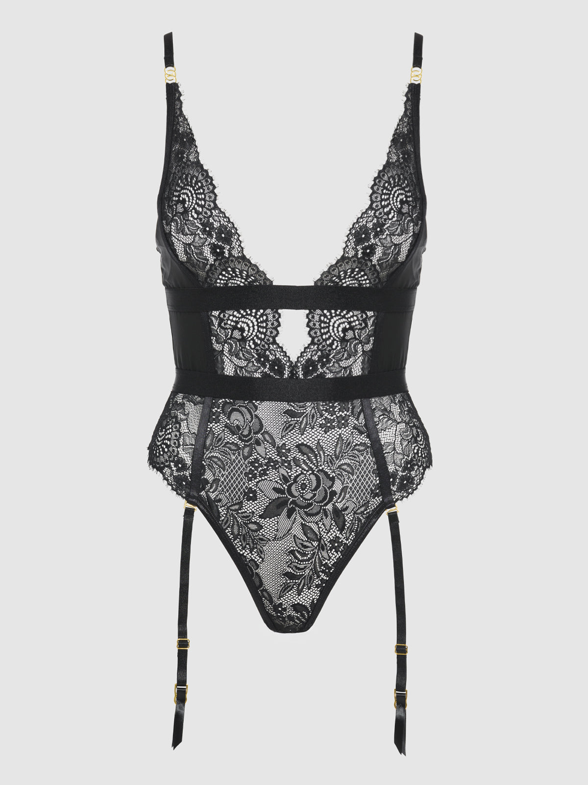 Helena Lace & Satin Wireless & Open Back Teddy Black