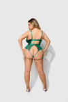 Helena Lace & Satin Wireless & Open Back Teddy Evergreen