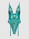 Helena Lace & Satin Wireless & Open Back Teddy Evergreen