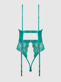 Helena Lace & Satin Wireless & Open Back Teddy Evergreen