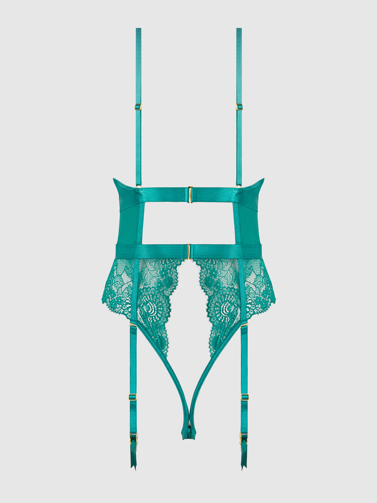 Helena Lace & Satin Wireless & Open Back Teddy Evergreen