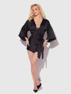 Helena Satin & Lace Back Short Robe Black