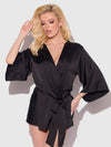 Helena Satin & Lace Back Short Robe Black