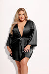Helena Satin & Lace Back Short Robe Black