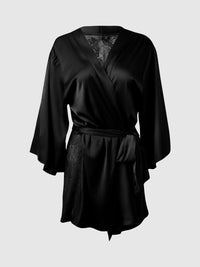 Helena Satin & Lace Back Short Robe Black