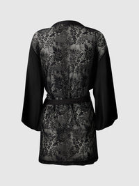 Helena Satin & Lace Back Short Robe Black
