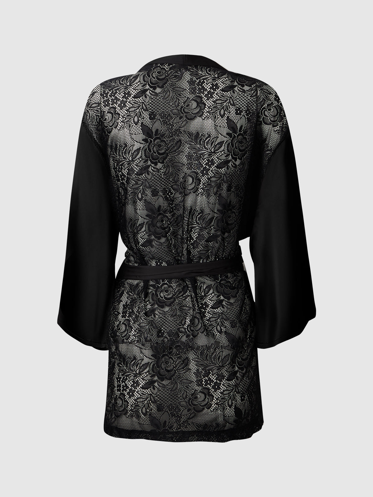 Helena Satin & Lace Back Short Robe Black